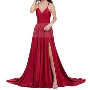 Jadore Lace Up Back High Leg Slit A-Line Gown Red Size 4 NWT